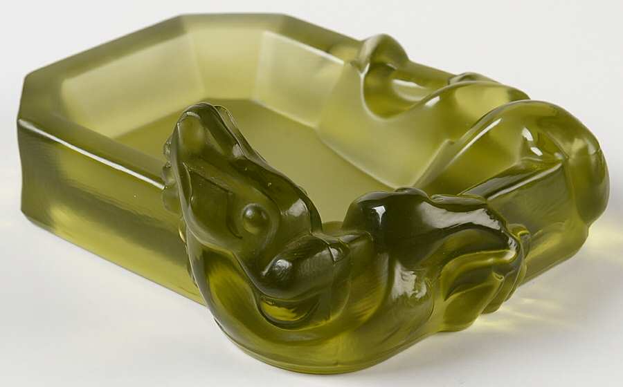 Cathay Green Frosted Ashtray Wu Ling by Imperial Glass-Ohio-1