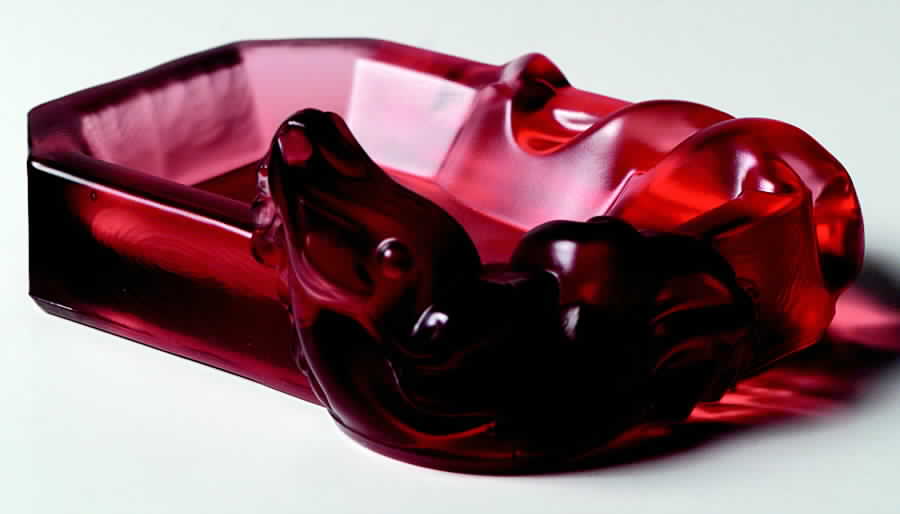 Cathay Cranberry Frosted Ashtray Wu Ling by Imperial Glass-Ohio-1