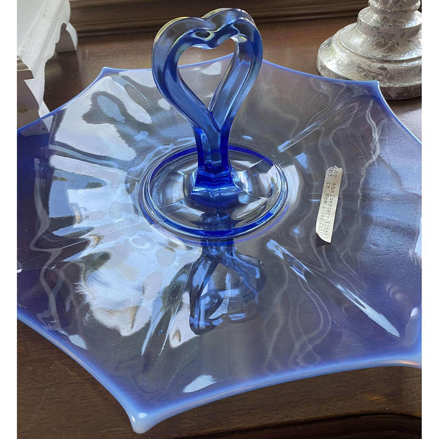 Molly Blue Opalescent Center Handle Tray by Imperial Glass-Ohio-1