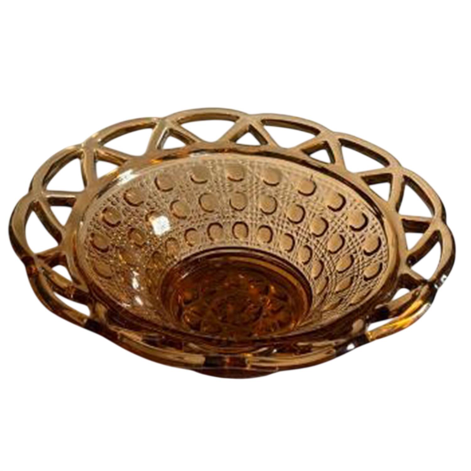 Laced Edge Amber (Sugar Cane) 6" Round Bowl by Imperial Glass-Ohio-1