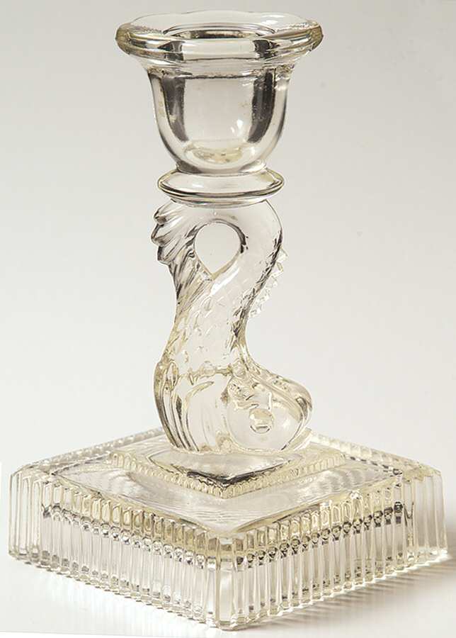 Empire Clear 5" Dolphin Candlestick by Imperial Glass-Ohio-1