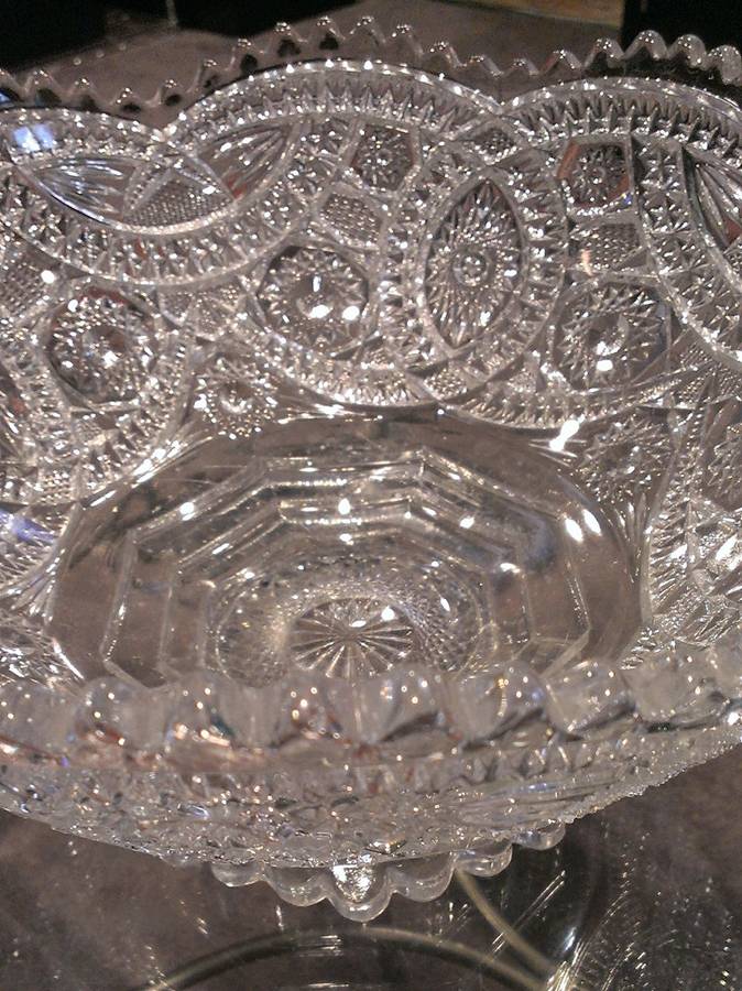 Long Hobstar Clear Punch Bowl by Imperial Glass-Ohio-1