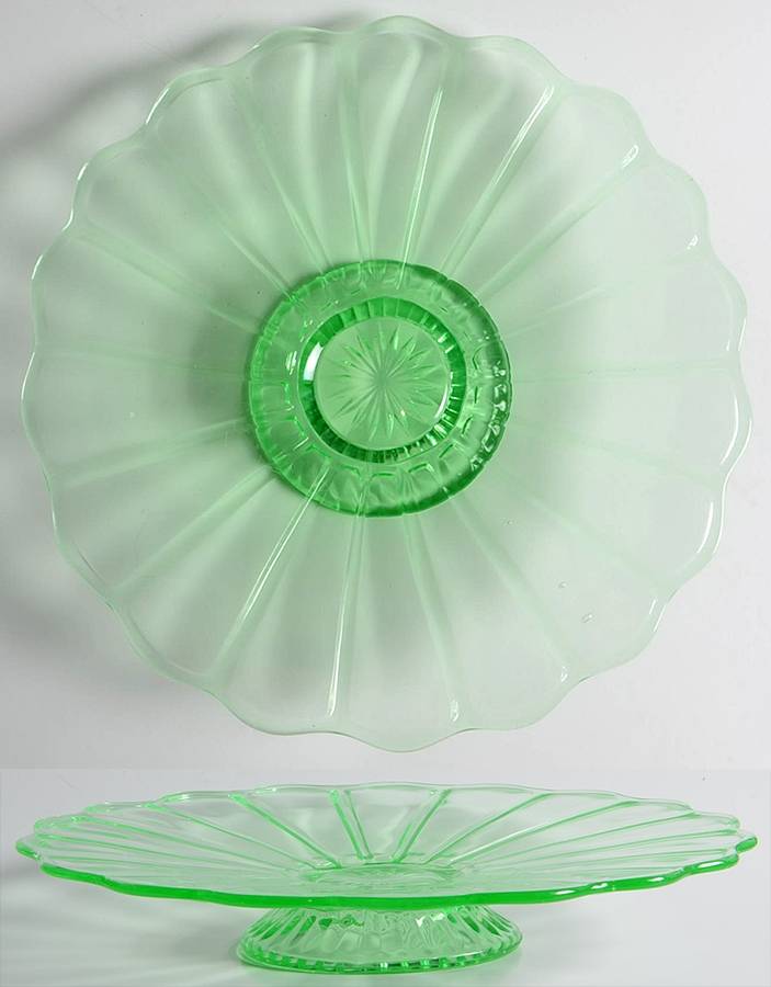 Lindburgh Green 10" Footed Cake Salver Plate by Imperial Glass-Ohio-1