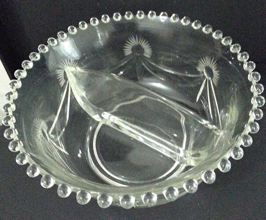 Cut 601 Divided Mayonnaise Bowl by Imperial Glass-Ohio-1