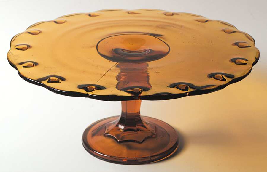 Teardrop Amber Footed Cake Plate by Indiana Glass-1