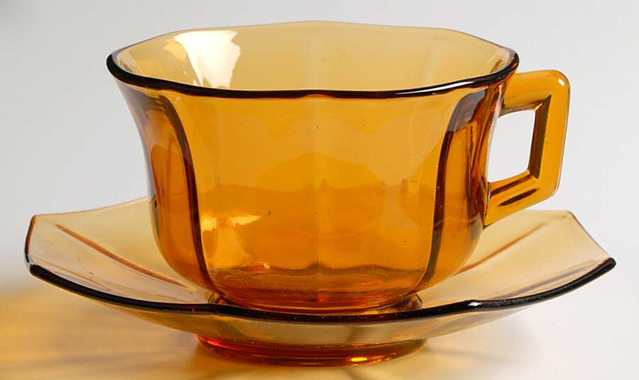 Molly Dark Amber Cup & Saucer Set by Imperial Glass-Ohio-1