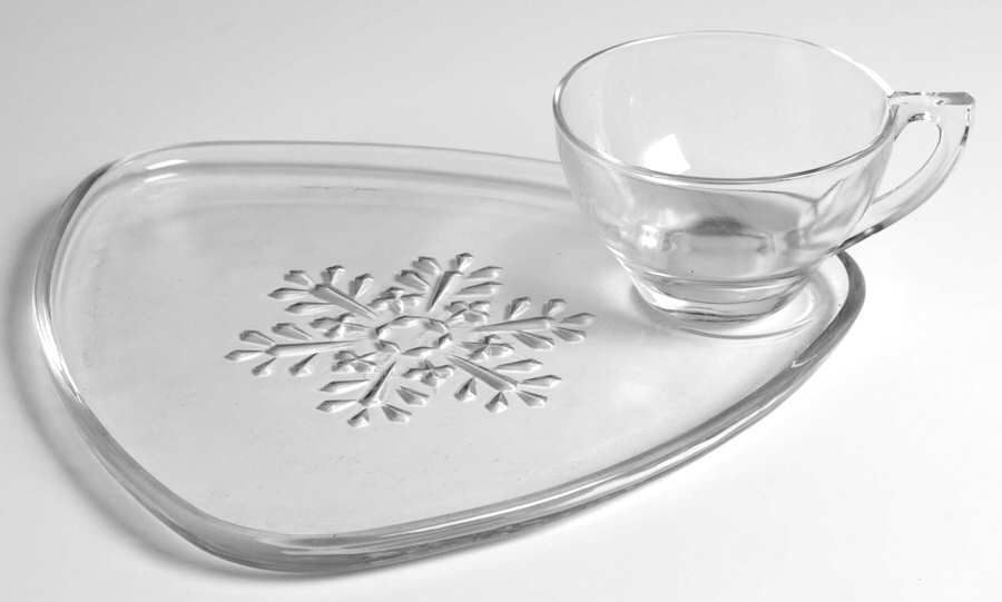 Snowflake Snack Set-Plate and Regular Punch Cup by Indiana Glass-1