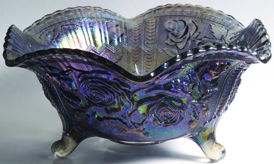 Open Rose Smoke Carnival (Newer) Single Crimped Three Toed Bowl by Imperial Glass-Ohio-1