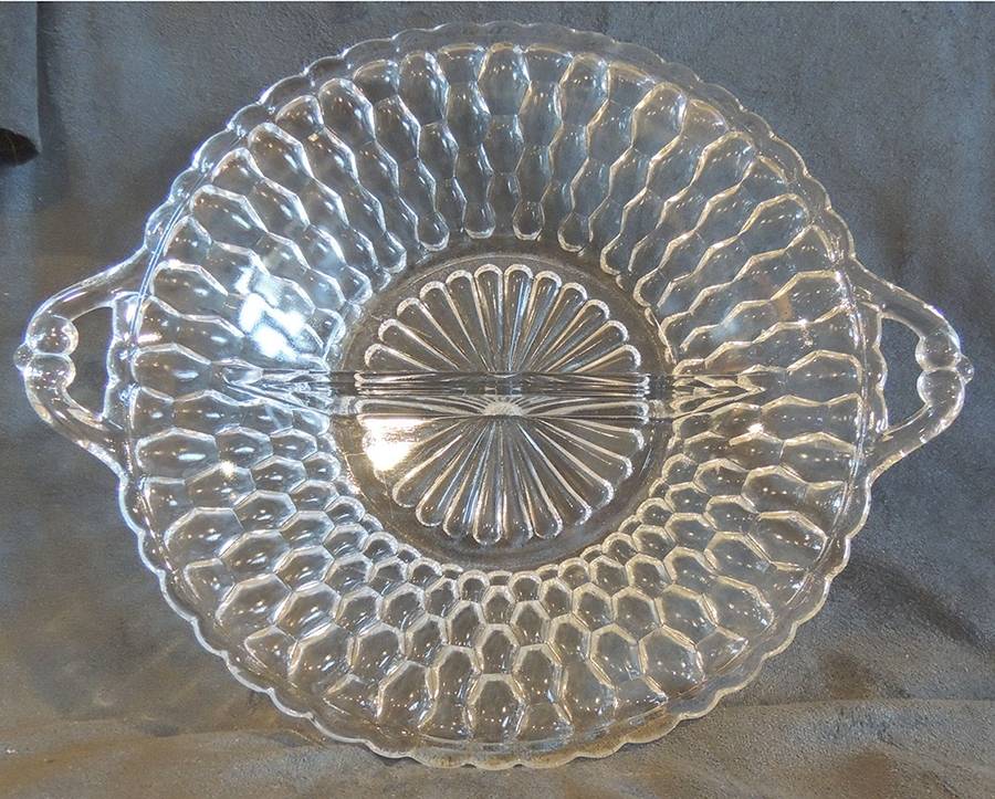 Honeycomb Clear 7" Round 2 Part Relish by Indiana Glass-1