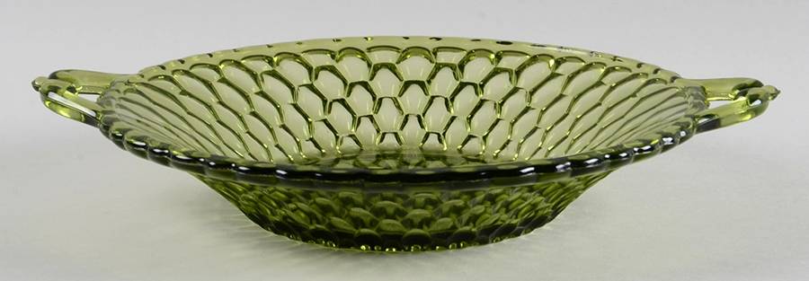Honeycomb Green Handled Cake Plate by Indiana Glass-1
