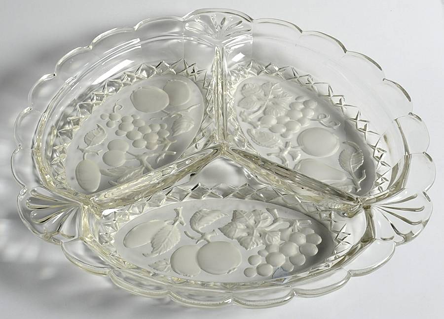 Intaglio Fruit (Line 255) 11" 3 Part Round Relish by Imperial Glass-Ohio-1