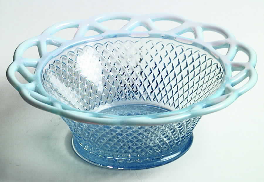 Laced Edge Blue Opalescent (Genie) 7" Round Bowl by Imperial Glass-Ohio-1