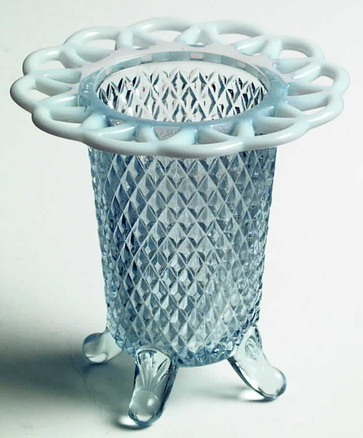 Laced Edge Blue Opalescent (Genie) 4" 4-Toed Flower Vase by Imperial Glass-Ohio-1