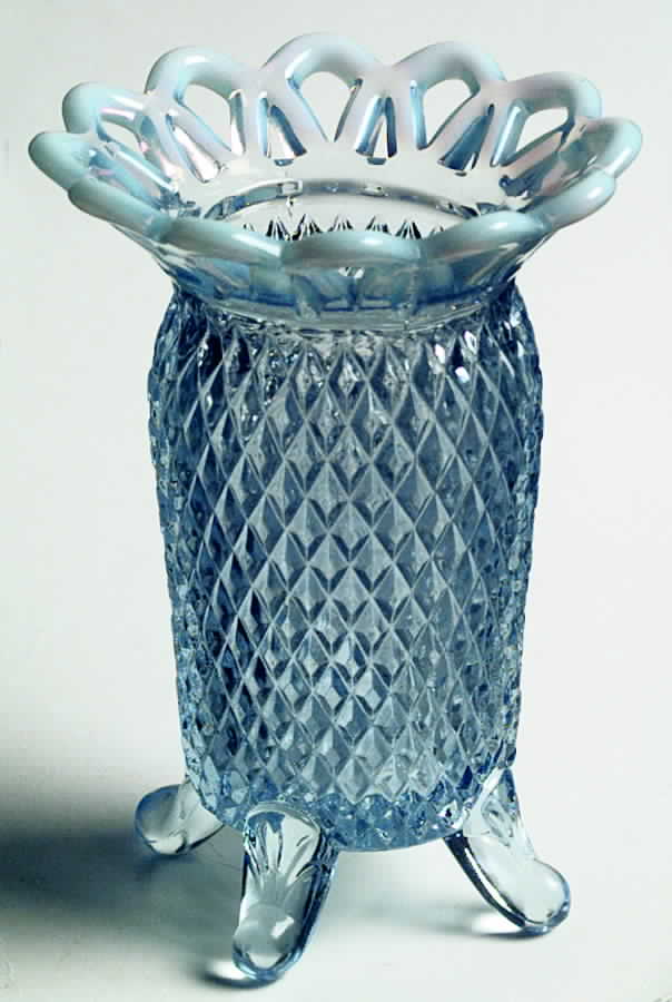 Laced Edge Blue Opalescent (Genie) 5" 4-Toed Flower Vase by Imperial Glass-Ohio-1