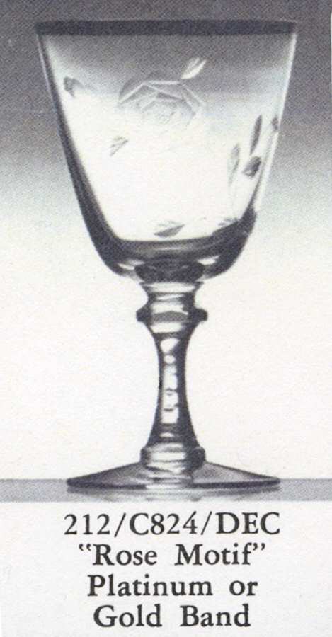 Rose Motif (Gold Trim) Water Goblet by Imperial Glass-Ohio-1