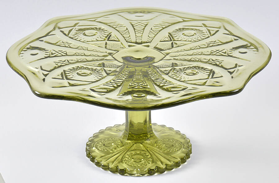 Daisy and Button Green (Verde) Round Cake Stand by Imperial Glass-Ohio-1