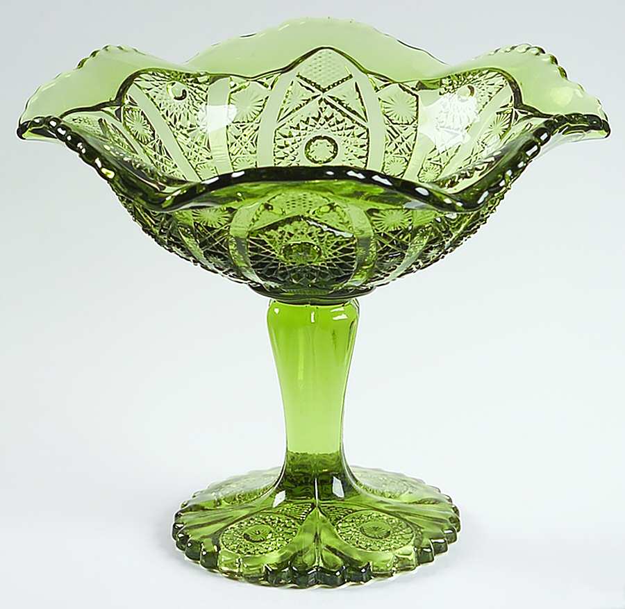 Daisy and Button Green (Verde) Crimped Tall Compote by Imperial Glass-Ohio-1
