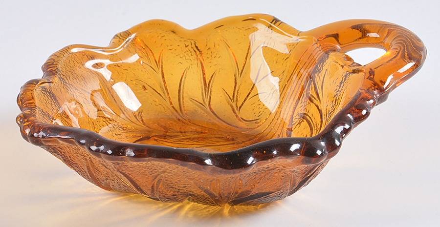 Pebble Leaf Amber Nappy by Indiana Glass-1