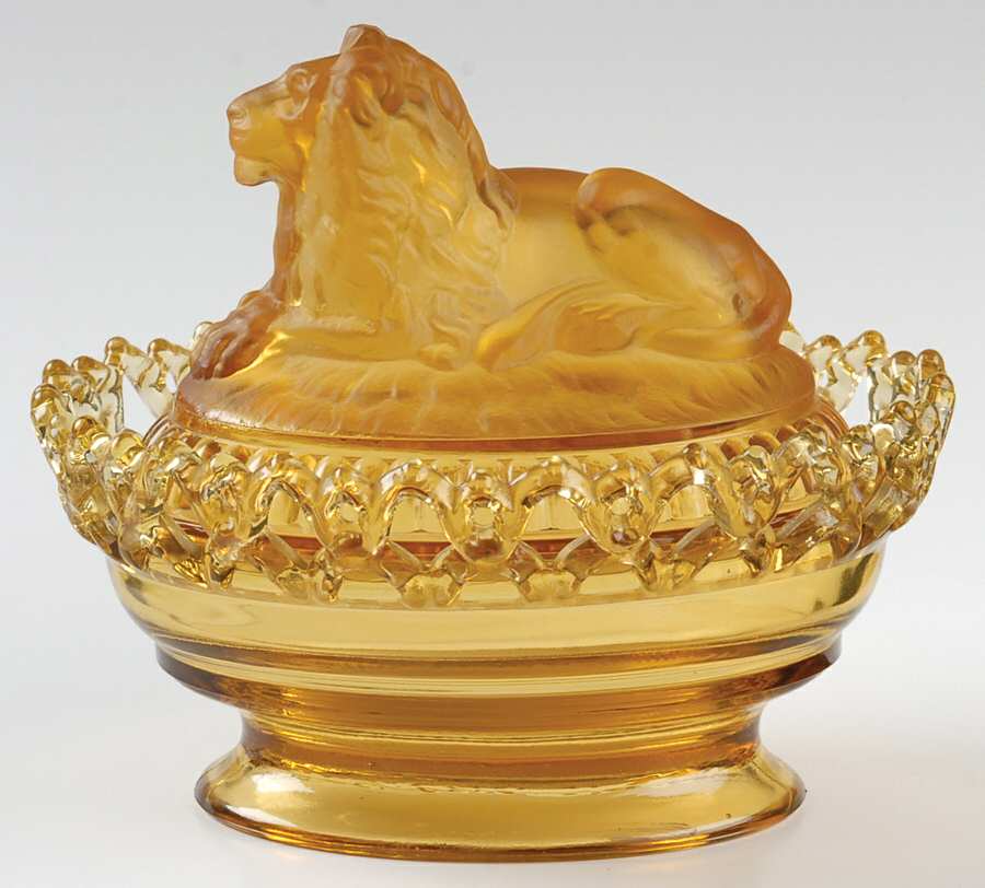 Animals & Figurines #159 Atterbury Lion Box with Lid by Imperial Glass-Ohio-1