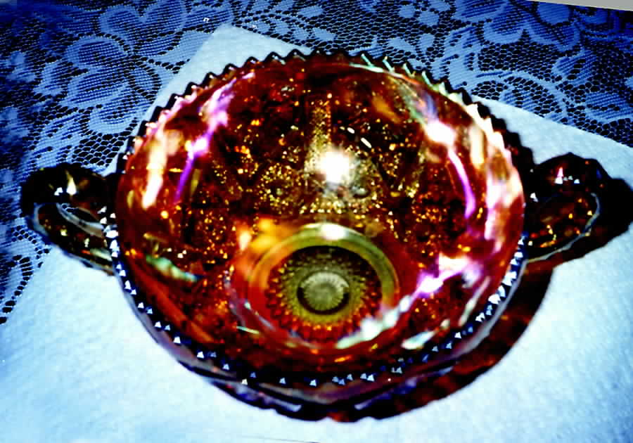 Star and File Marigold Handled Nappy by Imperial Glass-Ohio-1