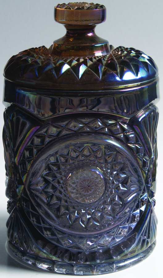 Hobstar Amethyst Carnival Cookie Jar & Lid by Imperial Glass-Ohio-1
