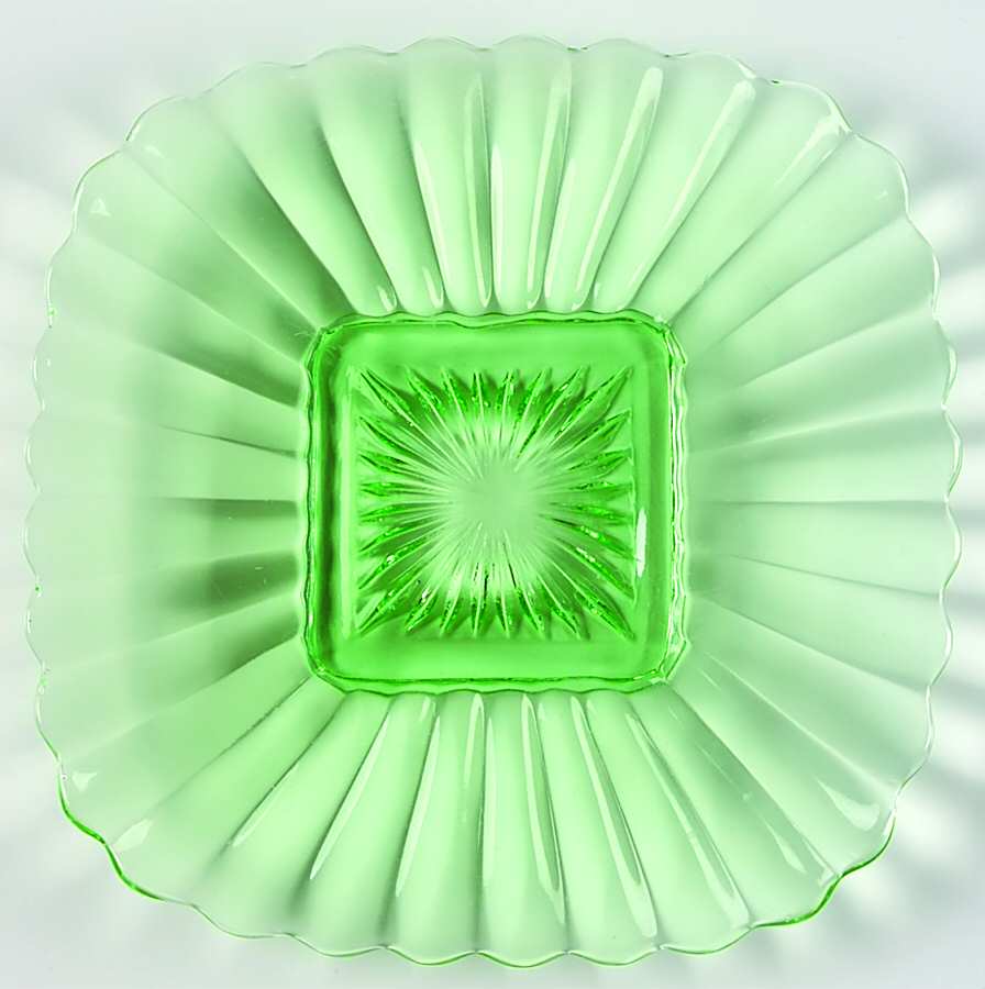 Pillar Flute Green 7" Square Salad Plate by Imperial Glass-Ohio-1