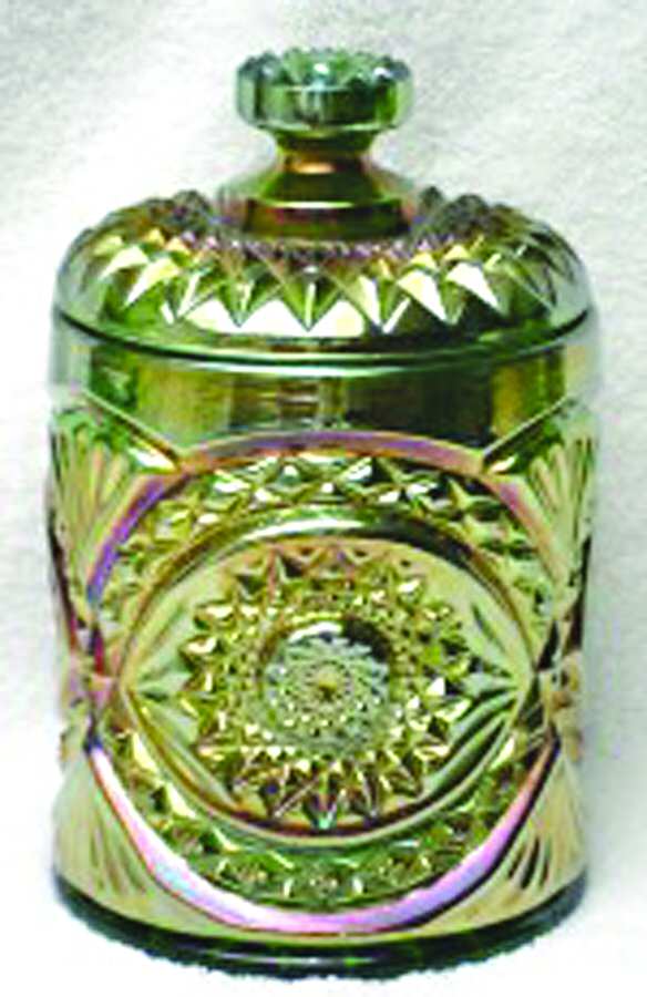 Hobstar Green Carnival Cookie Jar & Lid by Imperial Glass-Ohio-1