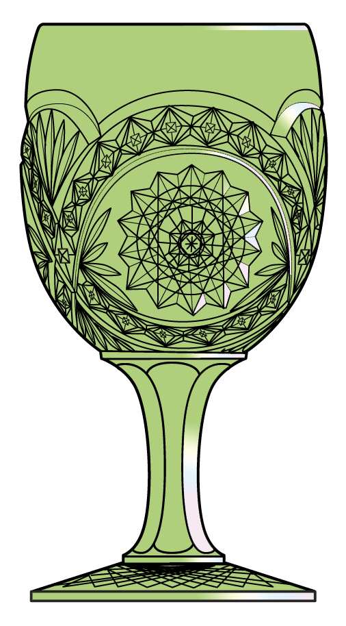 Hobstar Green Carnival Water Goblet by Imperial Glass-Ohio-1
