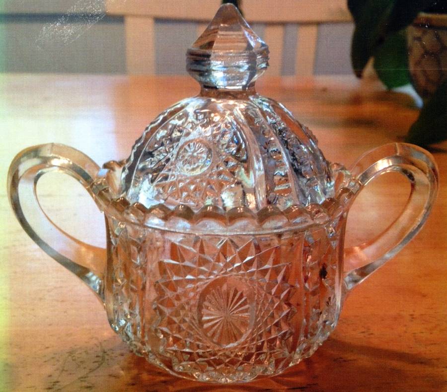Oval Star Clear Child's Sugar Bowl & Lid by Indiana Glass-1