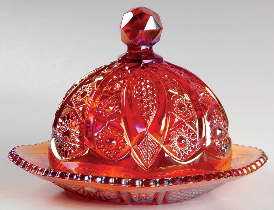 Heirloom Sunset Carnival Round Covered Butter by Indiana Glass-1