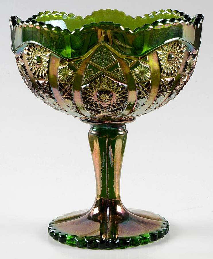 Daisy and Button Green Carnival Round Compote (Height X Width) by Imperial Glass-Ohio-1