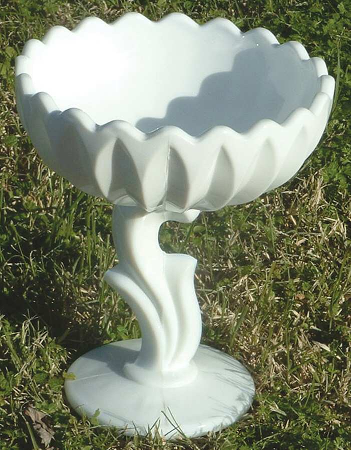 Lotus Blossom Milk Glass Footed Comport by Indiana Glass-1