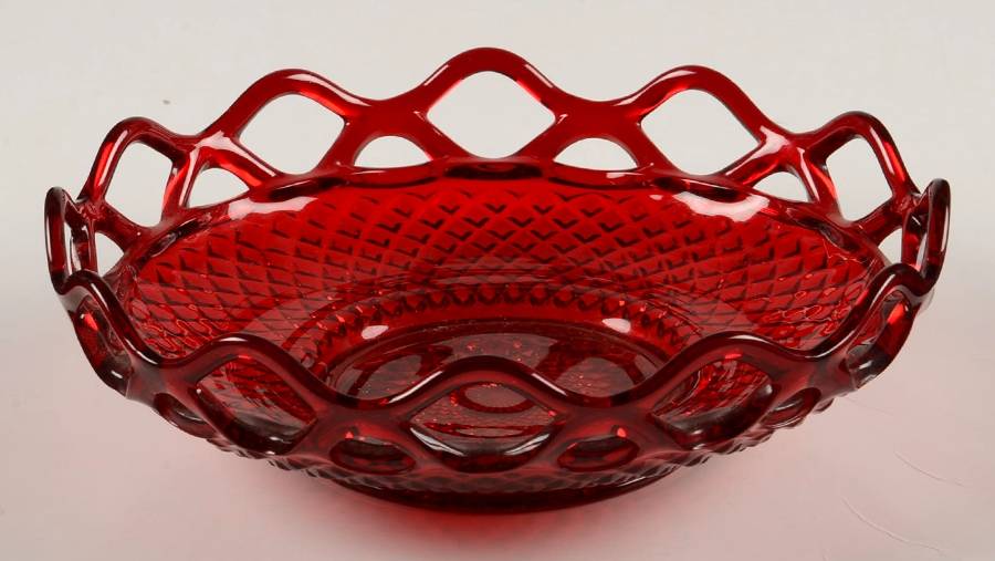Laced Edge Ruby 8" Shallow Round Bowl by Imperial Glass-Ohio-1