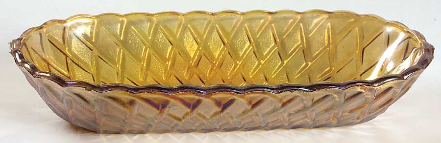 Pretzel Amber Carnival 10" Oval Celery by Indiana Glass-1