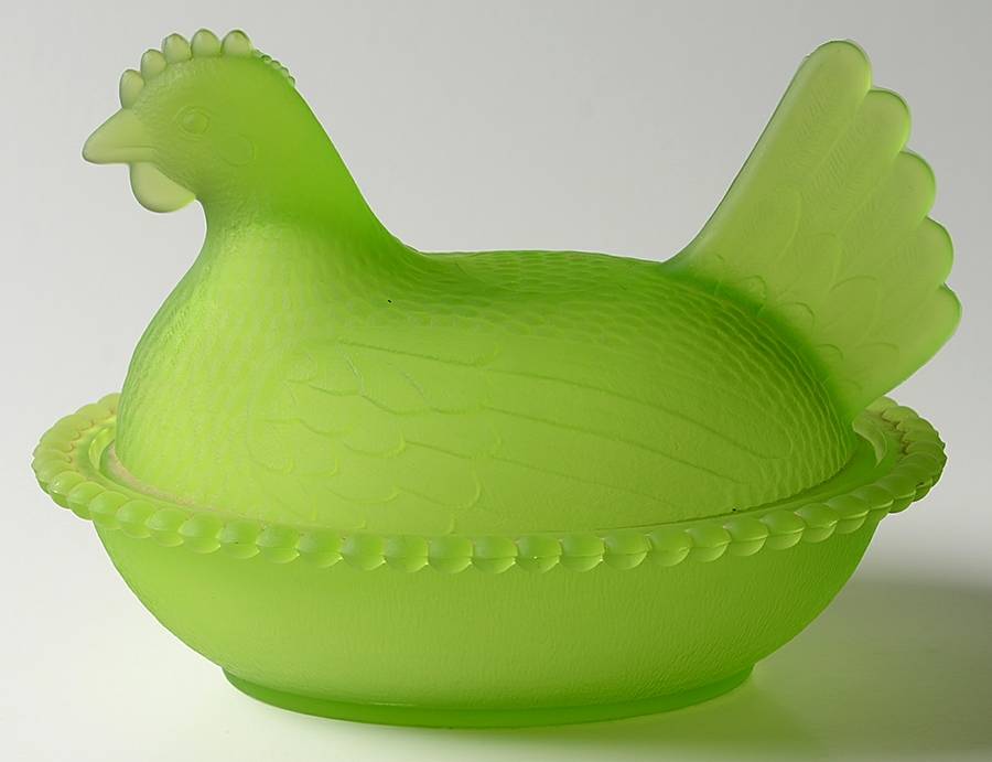 Indiana Animals & Figurines Lime Green Frosted Hen on Nest by Indiana Glass-1