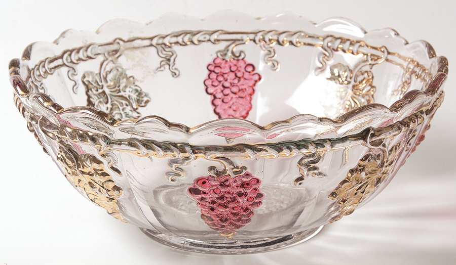 Late Panelled Grape Purple Gold 9" Round Bowl by Indiana Glass-1