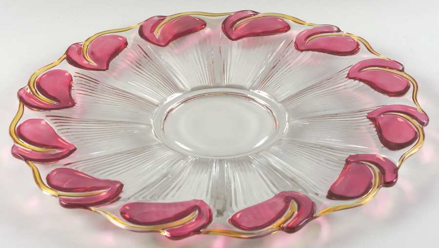 1009 Ruby and Yellow Flash Punch Bowl Underplate by Indiana Glass-1