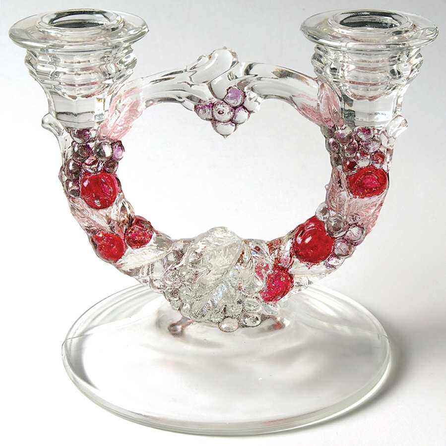 Garland Flashed Purple Grapes Double Light Candlestick by Indiana Glass-1