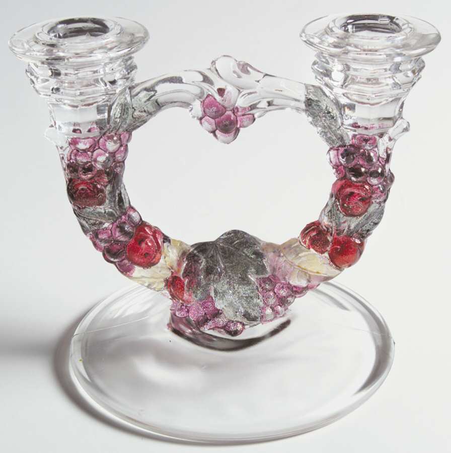 Garland Flashed Purple Grapes Double Light Candlestick by Indiana Glass-1