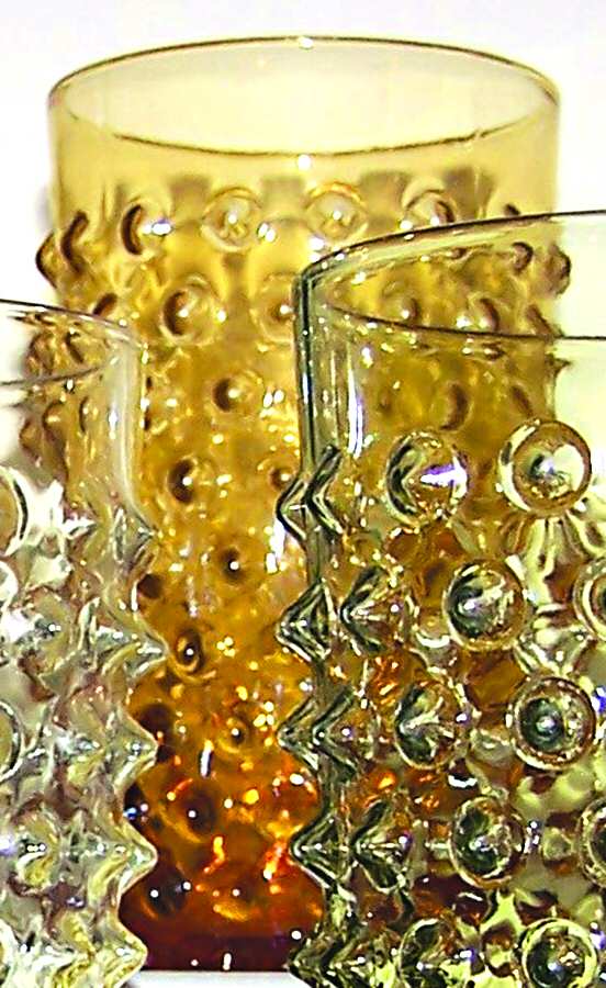 Pointed Hobnail Amber 12 Oz Flat Tumbler by Imperial Glass-Ohio-1