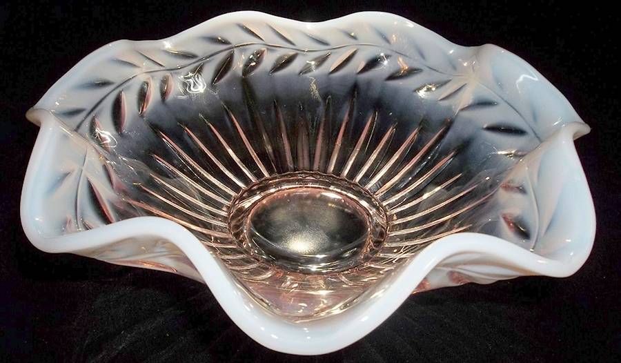 Laurel Pink Opalescent 12" Round Crimped Bowl by Indiana Glass-1