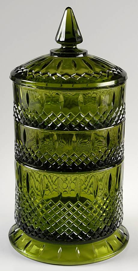 Princess Green (Avocado Giftware) Stackset (4 Piece) Candy Dish with Lid by Indiana Glass-1