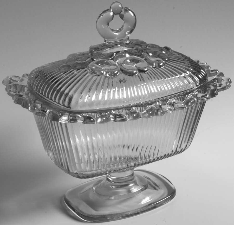 Lace Edge Clear Footed Candy Box & Lid by Indiana Glass-1
