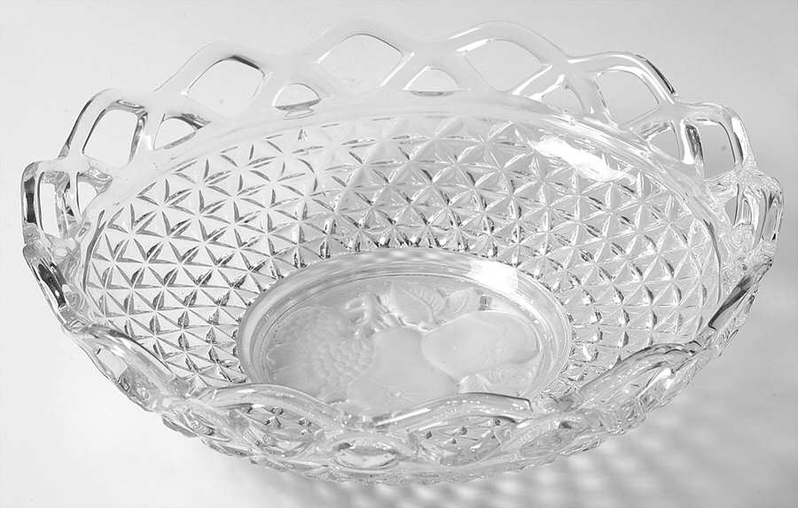 Laced Edge Fruit (Frosted Clear) 9" Round Bowl by Imperial Glass-Ohio-1