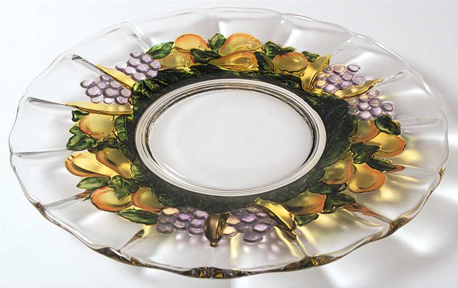Garland Flashed Purple Yellow Orange Dinner Plate by Indiana Glass-1