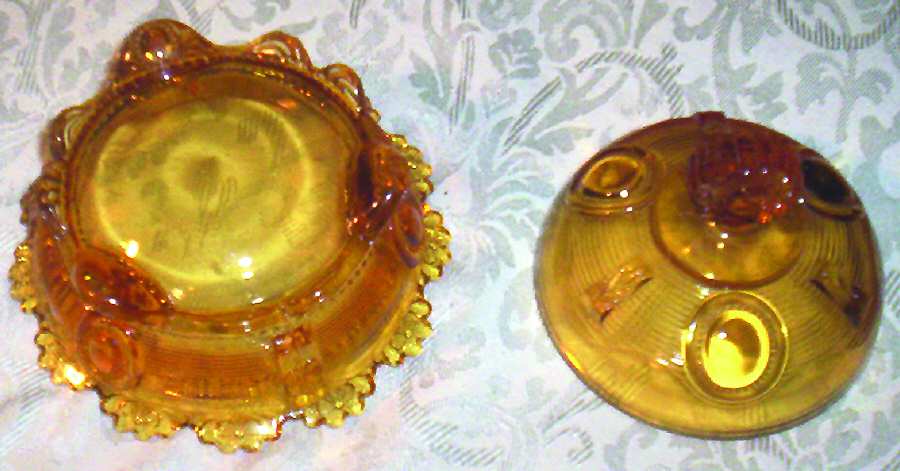 972 Amber Round Covered Butter by Imperial Glass-Ohio-1