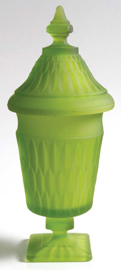 Mt. Vernon Green Frosted Candy Dish & Lid by Indiana Glass-1