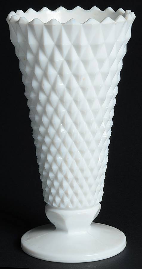 Diamond Point Milkglass 8" Flower Vase by Indiana Glass-1