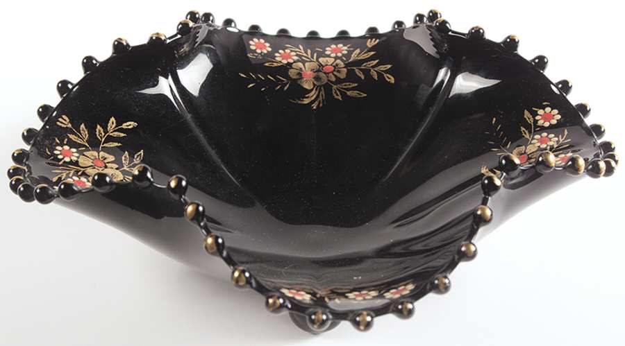 Candlewick Black Cosmos Decor 9" 4-Toed Crimped Bowl by Imperial Glass-Ohio-1