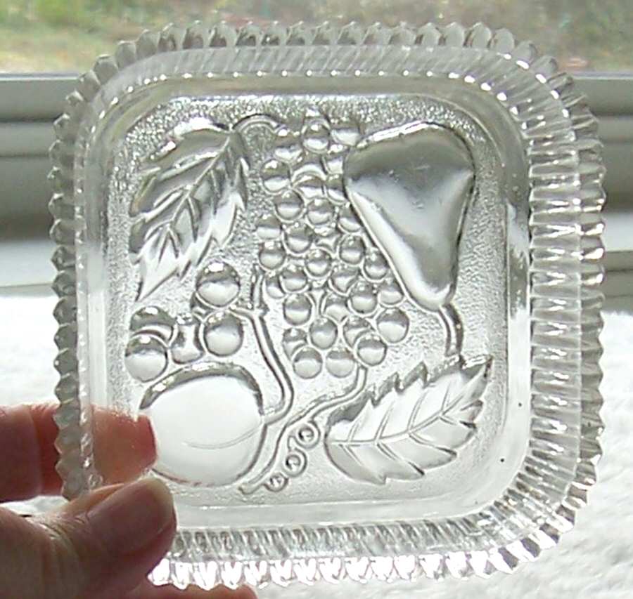 Fruits Clear 4" Square Nappy by Indiana Glass-1